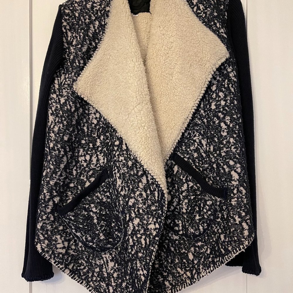 Johnny Was Navy and Cream Sherpa Jacket Sweater Size S